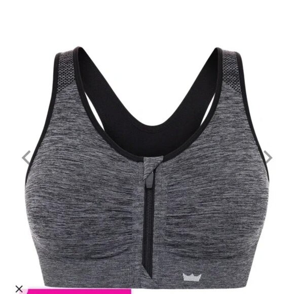 SHEFIT Lounge Bra Graphite Gray Black zipper front close athletic sports bra - Picture 1 of 8